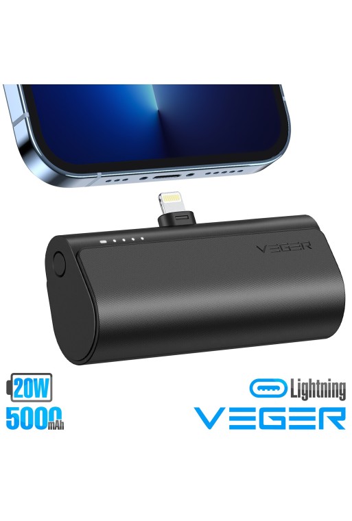 Mini powerbank 5000mAh connettore Lightning per iPhone 20W nero - Veger PlugOn