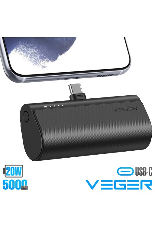 Mini powerbank 5000mAh connettore USB-C Power Delivery 20W nero - Veger PlugOn