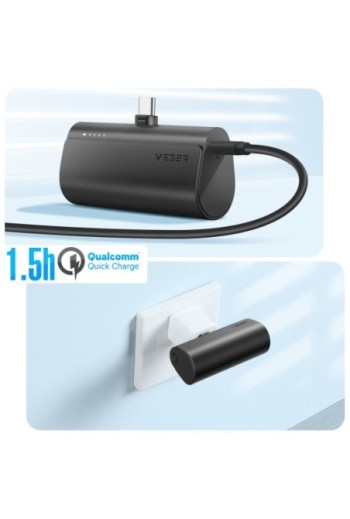 Mini powerbank 5000mAh connettore USB-C Power Delivery 20W nero - Veger PlugOn
