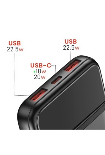 Batteria Esterna 10000mAh con USB-C e 2x USB - Swissten Power Line II Nero