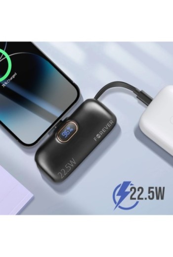 Mini powerbank 5000mAh Forever - connettore Lightning e USB-C 22 5W
