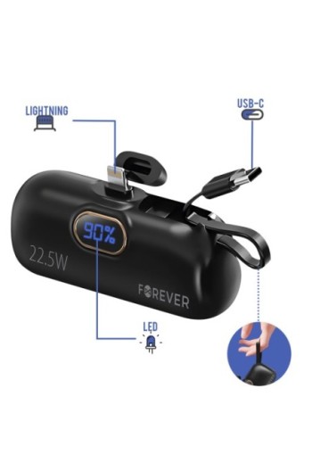 Mini powerbank 5000mAh Forever - connettore Lightning e USB-C 22 5W