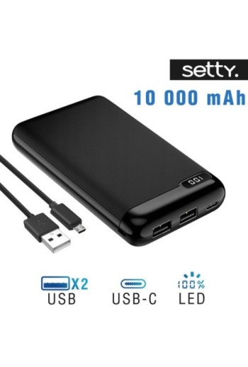 Powerbank 10000mAh con 2 Uscite USB + Display Digitale a LED Setty - Nero