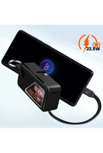 Batteria Esterna 8000mAh 22.5W Moschettone USB C + Lightning LinQ