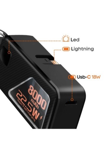 Batteria Esterna 8000mAh 22.5W Moschettone USB C + Lightning LinQ