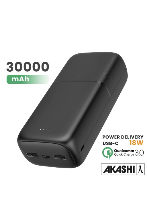 Batteria Esterna 30000mAh Ricarica Rapida 2x USB & USB-C - Akashi