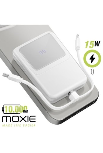 Caricabatterie esterno MagSafe 10000mAh + cavi Lightning e USB-C per iPhone - Moxie bianco