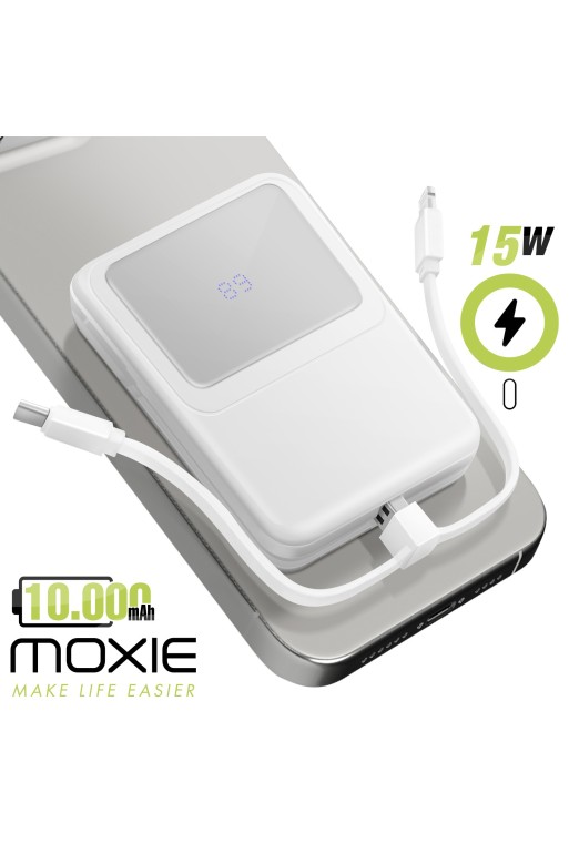 Caricabatterie esterno MagSafe 10000mAh + cavi Lightning e USB-C per iPhone - Moxie bianco