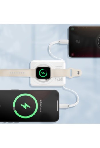 Caricabatterie esterno MagSafe 10000mAh + cavi Lightning e USB-C per iPhone - Moxie bianco