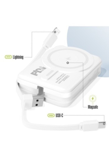 Caricabatterie esterno MagSafe 10000mAh + cavi Lightning e USB-C per iPhone - Moxie bianco