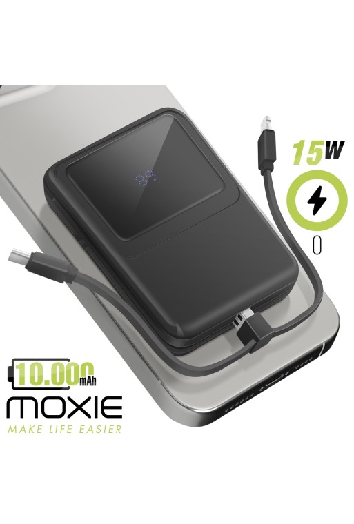 Caricabatterie esterno MagSafe 10000mAh + cavi Lightning e USB-C per iPhone - Moxie nero