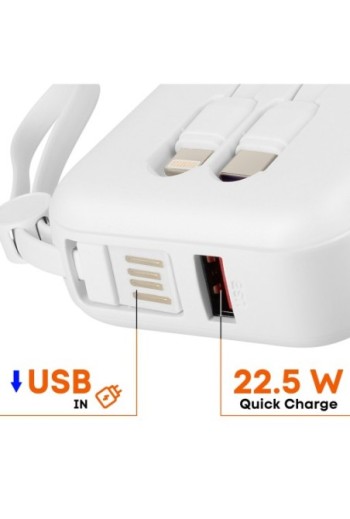 Powerbank 10000mAh + cavi Lightning e USB-C - bianco LinQ