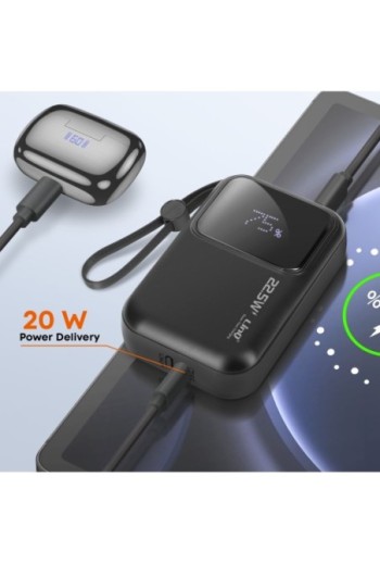 Powerbank 10000mAh + cavi Lightning e USB-C - nero LinQ