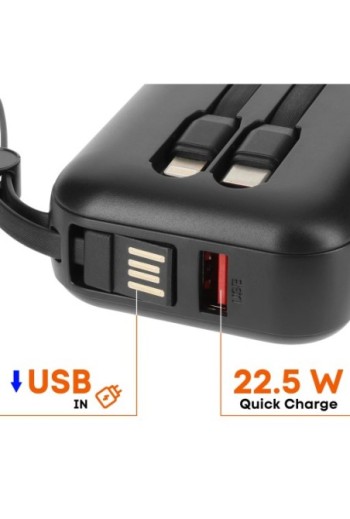 Powerbank 10000mAh + cavi Lightning e USB-C - nero LinQ