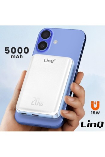 Powerbank per iPhone MagSafe 5000mAh LinQ – ricarica wireless 15W bianco