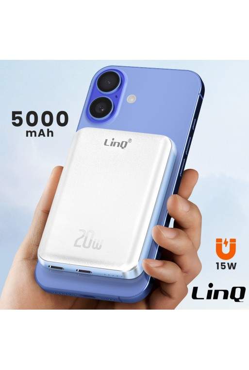 Powerbank per iPhone MagSafe 5000mAh LinQ – ricarica wireless 15W bianco