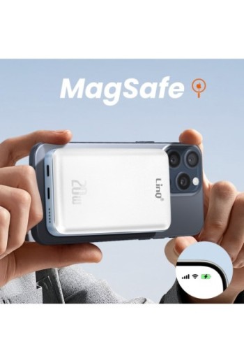 Powerbank per iPhone MagSafe 5000mAh LinQ – ricarica wireless 15W bianco