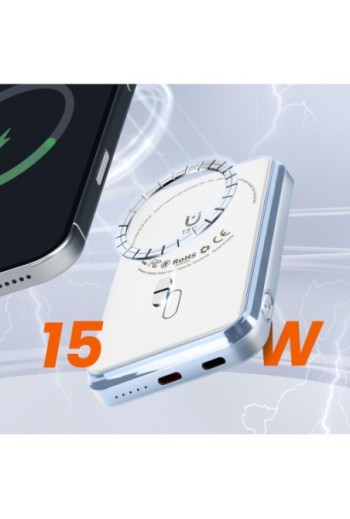 Powerbank per iPhone MagSafe 5000mAh LinQ – ricarica wireless 15W bianco
