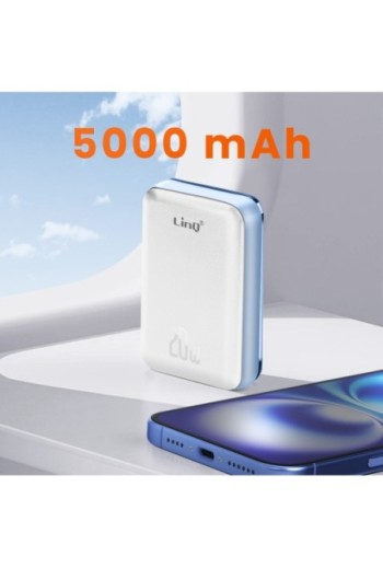 Powerbank per iPhone MagSafe 5000mAh LinQ – ricarica wireless 15W bianco