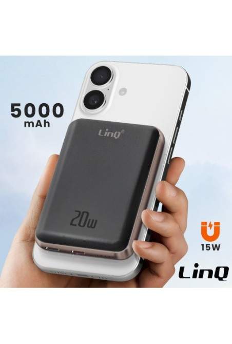 Powerbank per iPhone MagSafe 5000mAh LinQ – ricarica wireless 15W nero