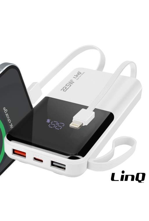 Powerbank 10000mAh + cavo Lightning - USB-C integrati - bianco LinQ