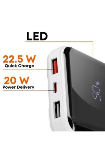 Powerbank 10000mAh + cavo Lightning - USB-C integrati - bianco LinQ