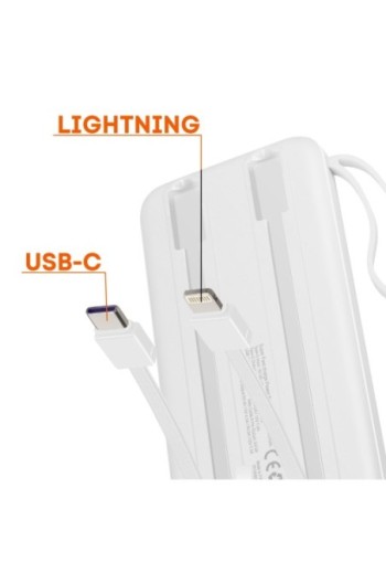 Powerbank 10000mAh + cavo Lightning - USB-C integrati - bianco LinQ