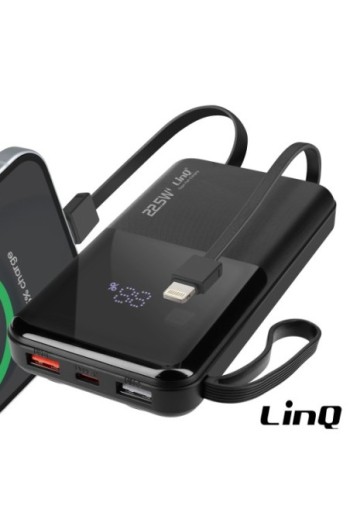 Powerbank 10000mAh + cavo Lightning - USB-C integrati - nero LinQ