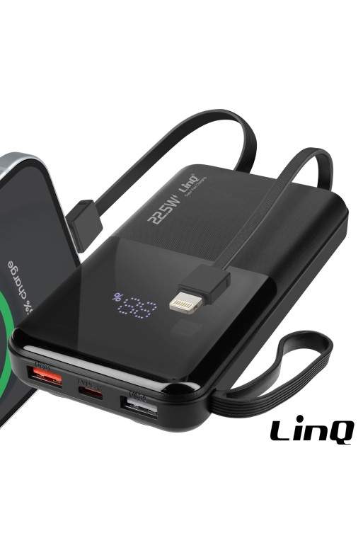 Powerbank 10000mAh + cavo Lightning - USB-C integrati - nero LinQ
