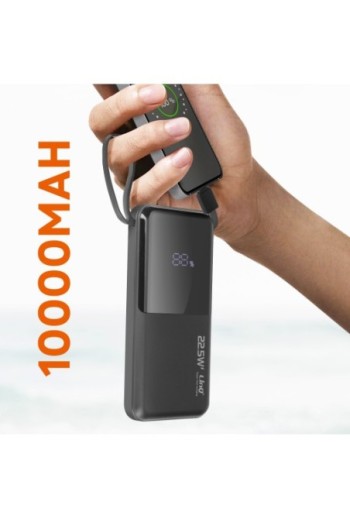 Powerbank 10000mAh + cavo Lightning - USB-C integrati - nero LinQ
