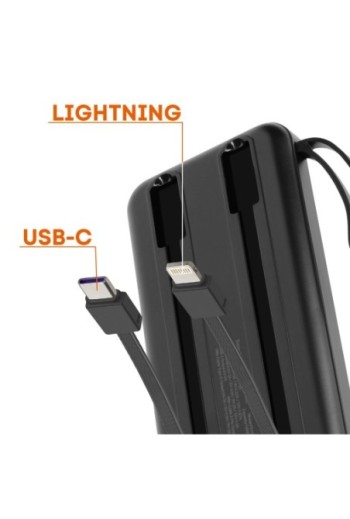 Powerbank 10000mAh + cavo Lightning - USB-C integrati - nero LinQ