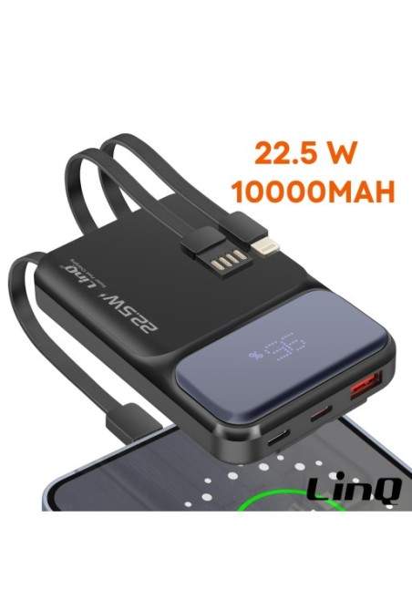 Batteria esterna 10000mAh + cavi USB - Lightning - USB-C - LinQ nero