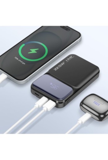 Batteria esterna 10000mAh + cavi USB - Lightning - USB-C - LinQ nero