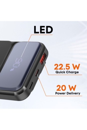 Batteria esterna 10000mAh + cavi USB - Lightning - USB-C - LinQ nero