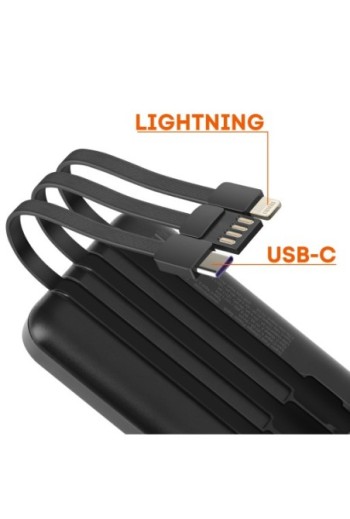 Batteria esterna 10000mAh + cavi USB - Lightning - USB-C - LinQ nero