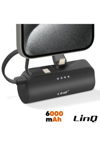 Caricatore di emergenza 6000mAh cavo USB-C + connettore Lightning - nero