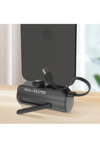 Caricatore di emergenza 6000mAh cavo USB-C + connettore Lightning - nero