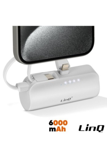 Caricatore di emergenza 6000mAh cavo USB-C + connettore Lightning - bianco