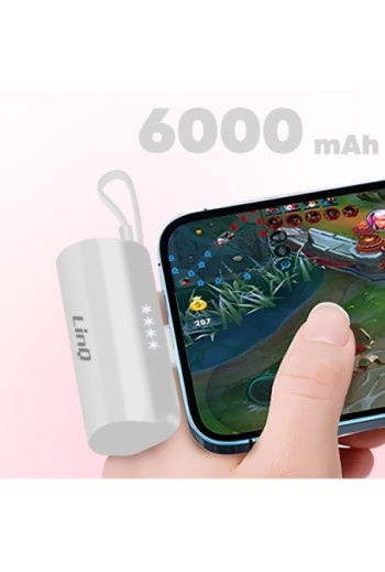 Caricatore di emergenza 6000mAh cavo USB-C + connettore Lightning - bianco