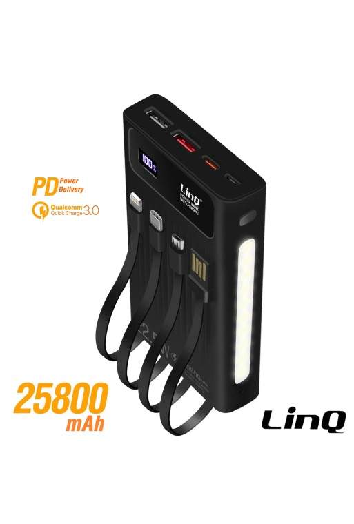 Batteria esterna 25800mAh USB-C + USB 3.0 cavi integrati LinQ - nero