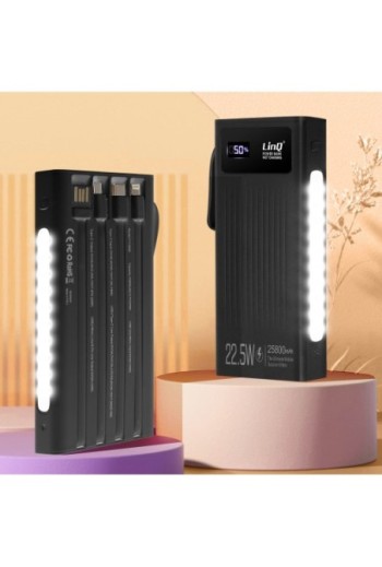 Batteria esterna 25800mAh USB-C + USB 3.0 cavi integrati LinQ - nero