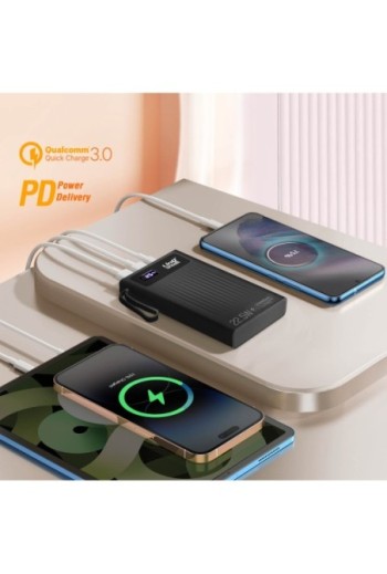 Batteria esterna 25800mAh USB-C + USB 3.0 cavi integrati LinQ - nero