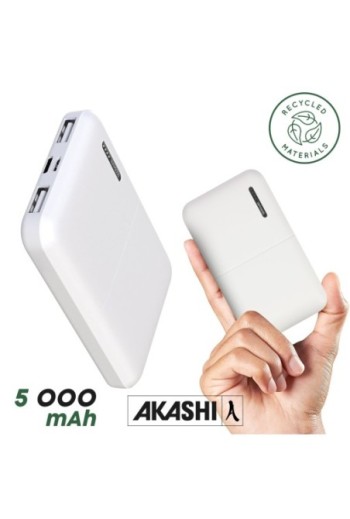 Batteria esterna da 10000 mAh con 2x USB ricarica rapida compatto Akashi - bianco