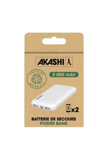 Batteria esterna da 10000 mAh con 2x USB ricarica rapida compatto Akashi - bianco
