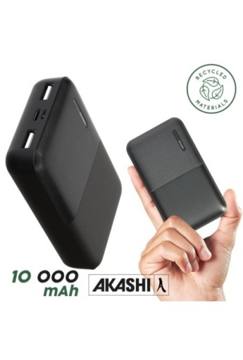 Batteria esterna da 10000 mAh con 2x USB ricarica rapida compatto Akashi - nero