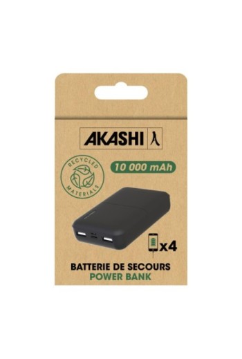 Batteria esterna da 10000 mAh con 2x USB ricarica rapida compatto Akashi - nero