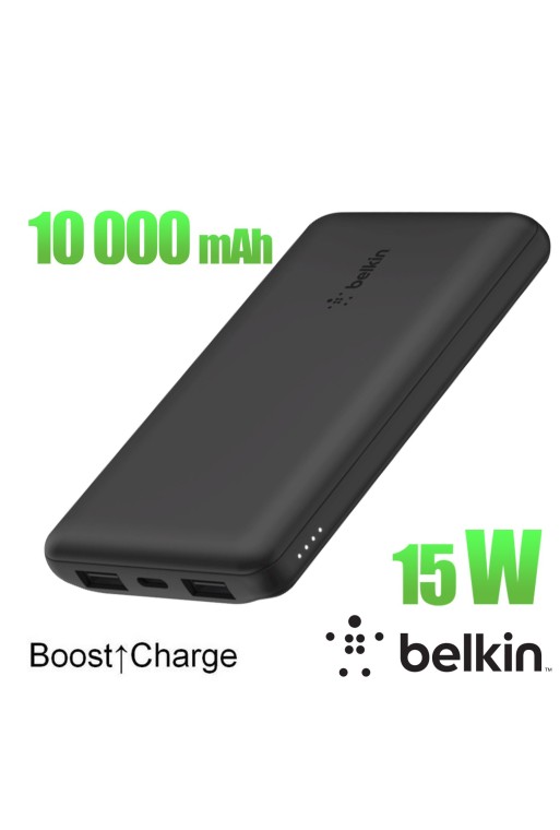 Batteria Esterna 10.000 mAh per Smartphone e Tablet 3 Porte: 2 USB 1 USB-C 15W Belkin BOOST CHARGE - Nero