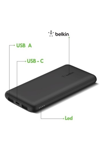 Batteria Esterna 10.000 mAh per Smartphone e Tablet 3 Porte: 2 USB 1 USB-C 15W Belkin BOOST CHARGE - Nero