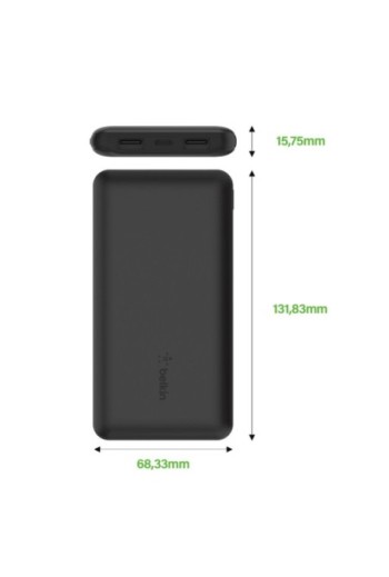 Batteria Esterna 10.000 mAh per Smartphone e Tablet 3 Porte: 2 USB 1 USB-C 15W Belkin BOOST CHARGE - Nero