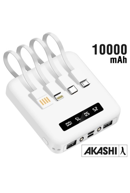 Batteria Esterna per Smartphone e Tablet Cavi USB-C / Micro-USB / Lightning Integrati - Bianco